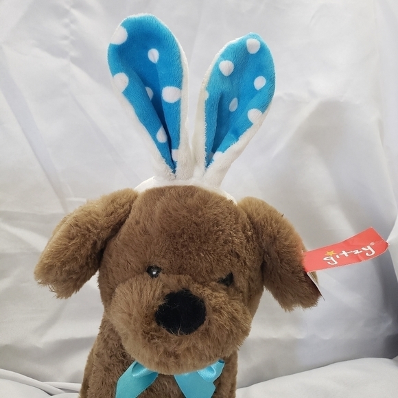 Gitzy Brown Puppy Dog Easter Plush 9" Stuffed Animal Toy Bunny Ears - Picture 2 of 9